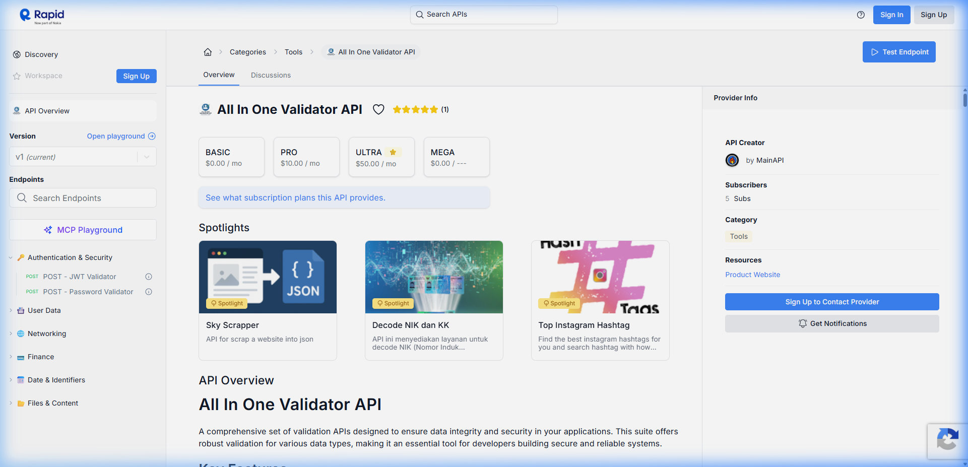 All In One Validator API