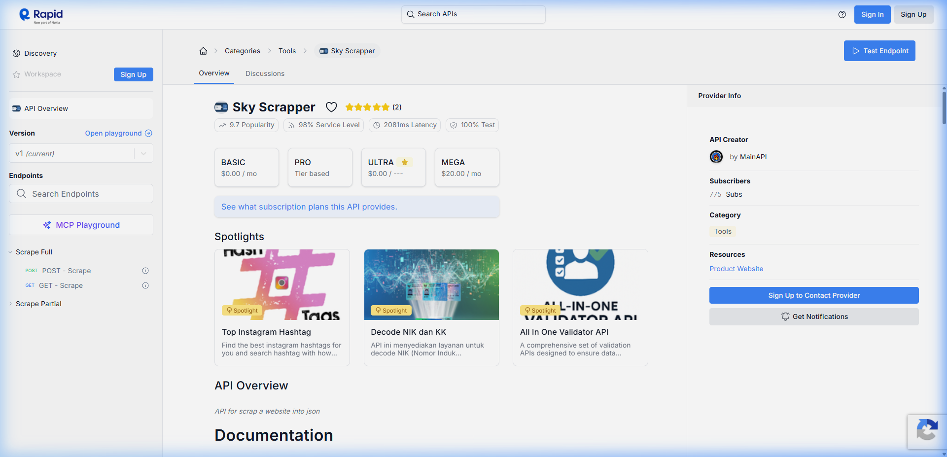 Sky Scrapper API